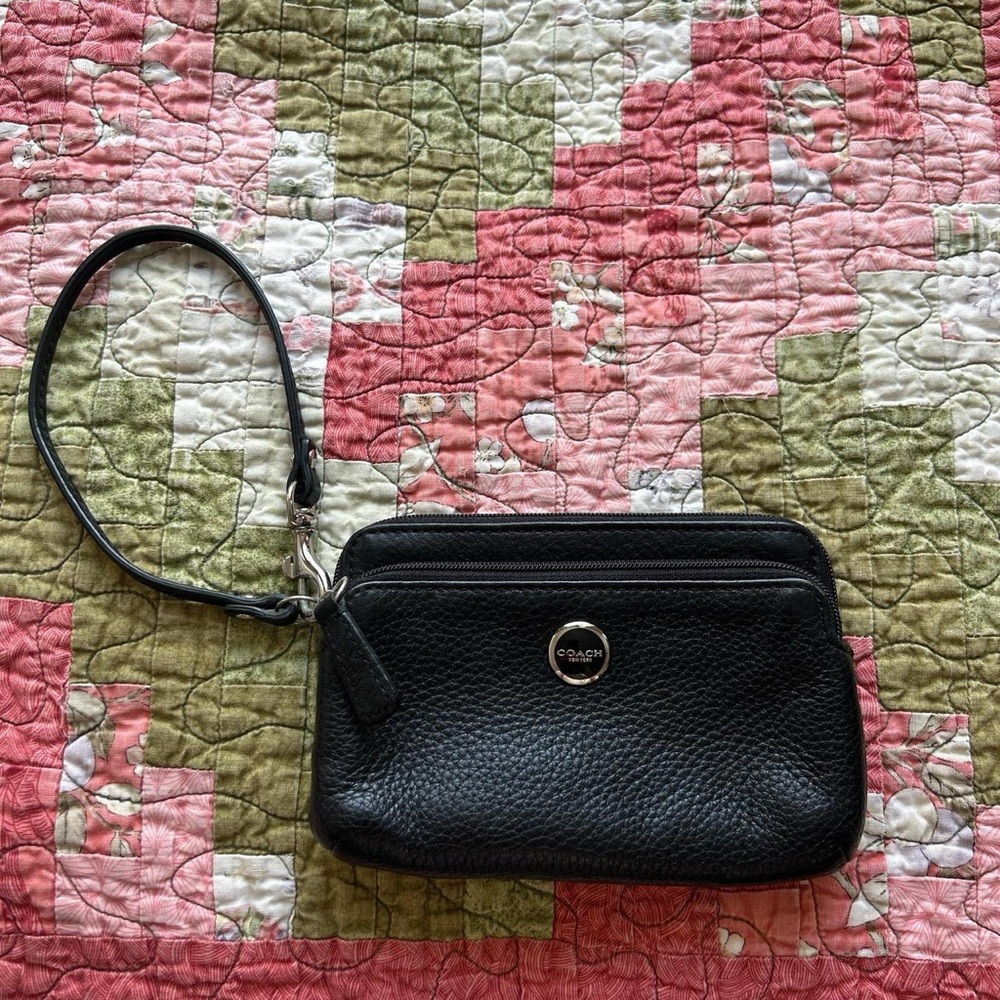 Coach Black Pebbled Leather Wristlet